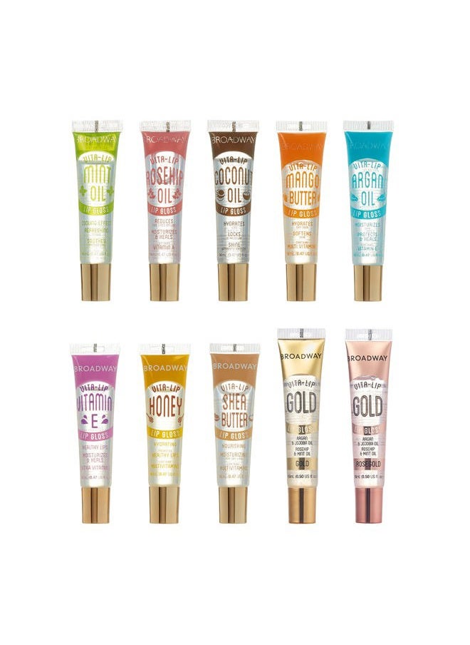 Broadway Broadway Vita-Lip Clear Lip Gloss (10 Pack), Ultra-Hydrating & Soothing Formula with Vitamins, High-Shine Non-Sticky Finish Lip Balm with Mint, Rosehip, Coconut, Mango, Argan, Honey, Shea  - Image 1
