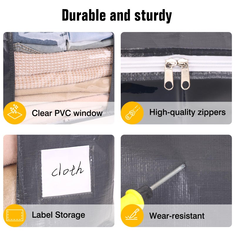 YGEOMER 6 Pack Heavy Duty Blanket Storage Bags Clothes Storage Foldable Closet Organizers Containers with Reinforced Handle for Clothing, Blanket, Comforters, Bed Sheets, Pillows and Toys, Grey 60L - Image 3