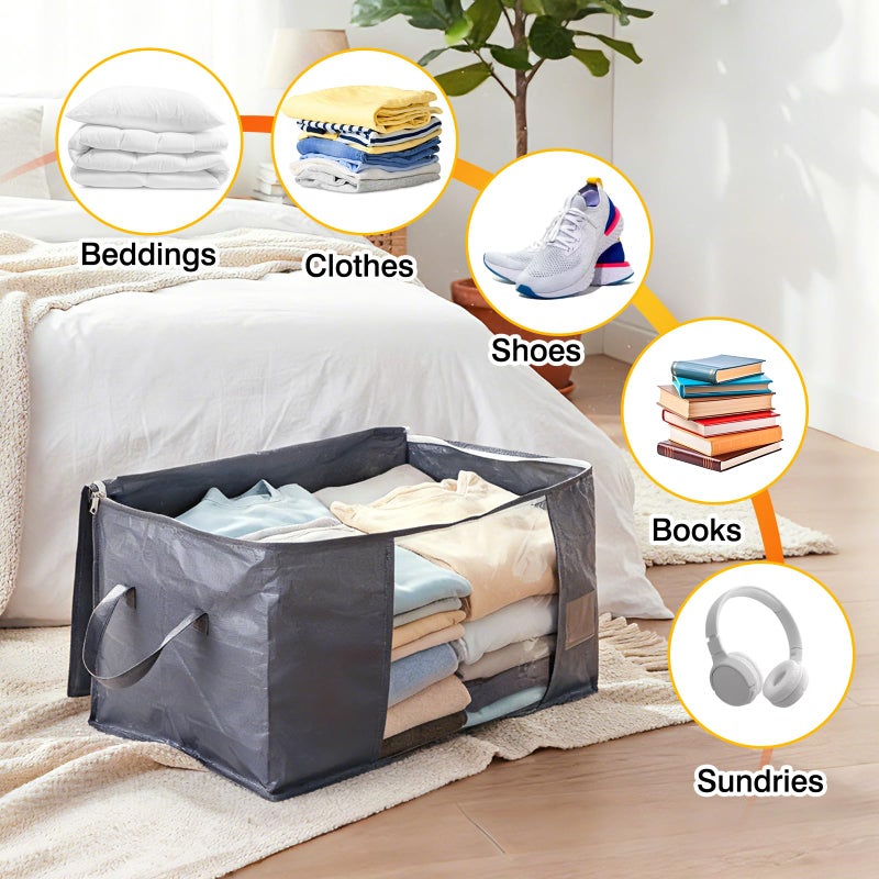 YGEOMER 6 Pack Heavy Duty Blanket Storage Bags Clothes Storage Foldable Closet Organizers Containers with Reinforced Handle for Clothing, Blanket, Comforters, Bed Sheets, Pillows and Toys, Grey 60L - Image 5