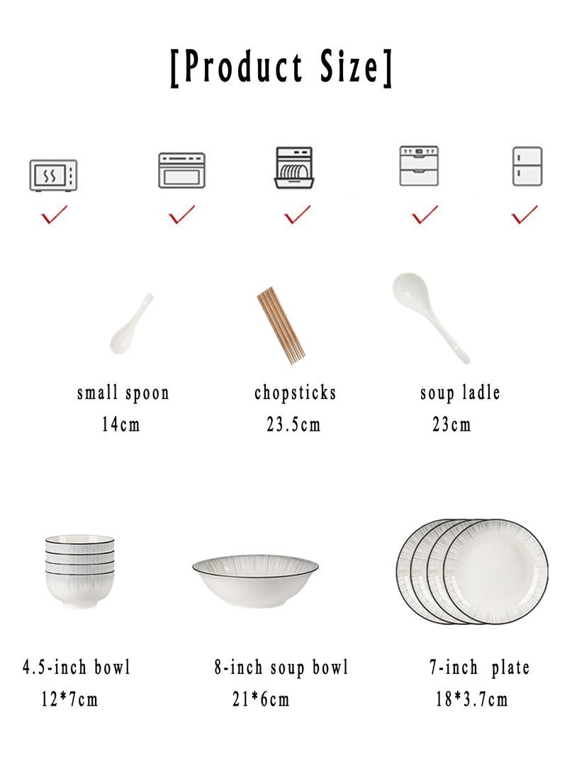 18 - Piece Modern Ceramic Dinnerware Set For 4, Including 4 Bowls, 4 Plates, 4 Spoons, 4 Chopsticks, 1 Soup Bowl And 1 Soup Spoon, Ideal For Home Dining And Casual Entertaining - Image 2