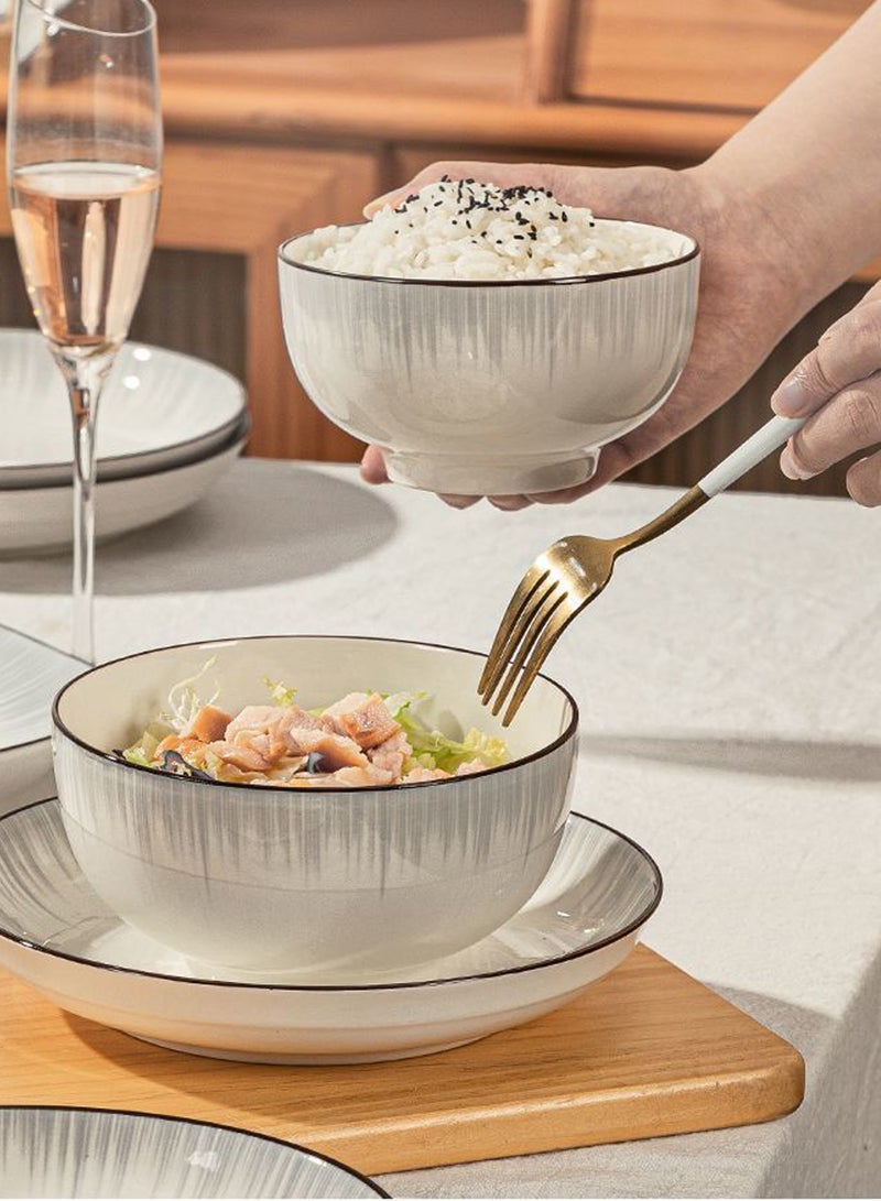 18 - Piece Modern Ceramic Dinnerware Set For 4, Including 4 Bowls, 4 Plates, 4 Spoons, 4 Chopsticks, 1 Soup Bowl And 1 Soup Spoon, Ideal For Home Dining And Casual Entertaining - Image 4