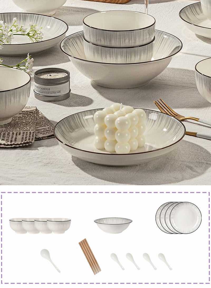 18 - Piece Modern Ceramic Dinnerware Set For 4, Including 4 Bowls, 4 Plates, 4 Spoons, 4 Chopsticks, 1 Soup Bowl And 1 Soup Spoon, Ideal For Home Dining And Casual Entertaining - Image 1