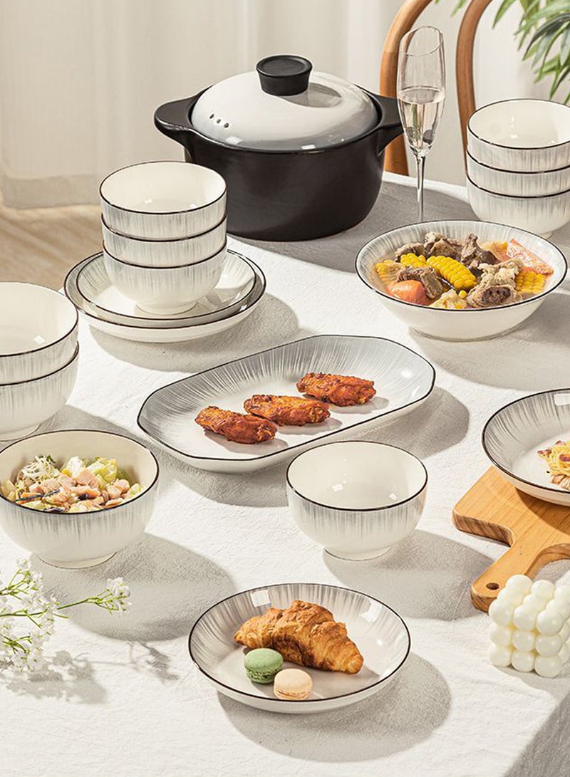 18 - Piece Modern Ceramic Dinnerware Set For 4, Including 4 Bowls, 4 Plates, 4 Spoons, 4 Chopsticks, 1 Soup Bowl And 1 Soup Spoon, Ideal For Home Dining And Casual Entertaining - Image 3