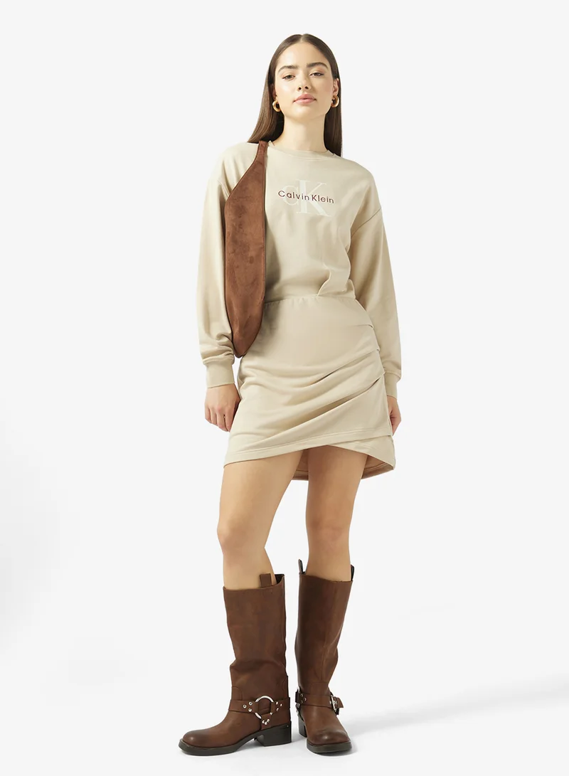 Calvin Klein Jeans  Graphic Long Sleeve Crew Neck Sweatshirt Mini Dress for Women | Best Price UAE