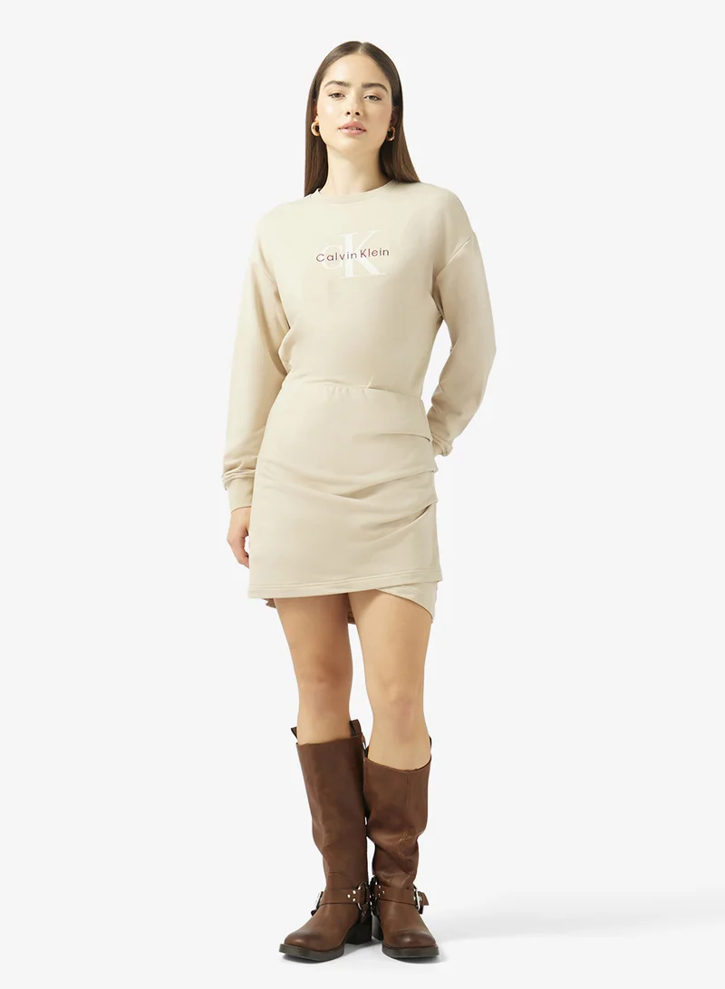 Graphic Long Sleeve Crew Neck Sweatshirt Mini Dress