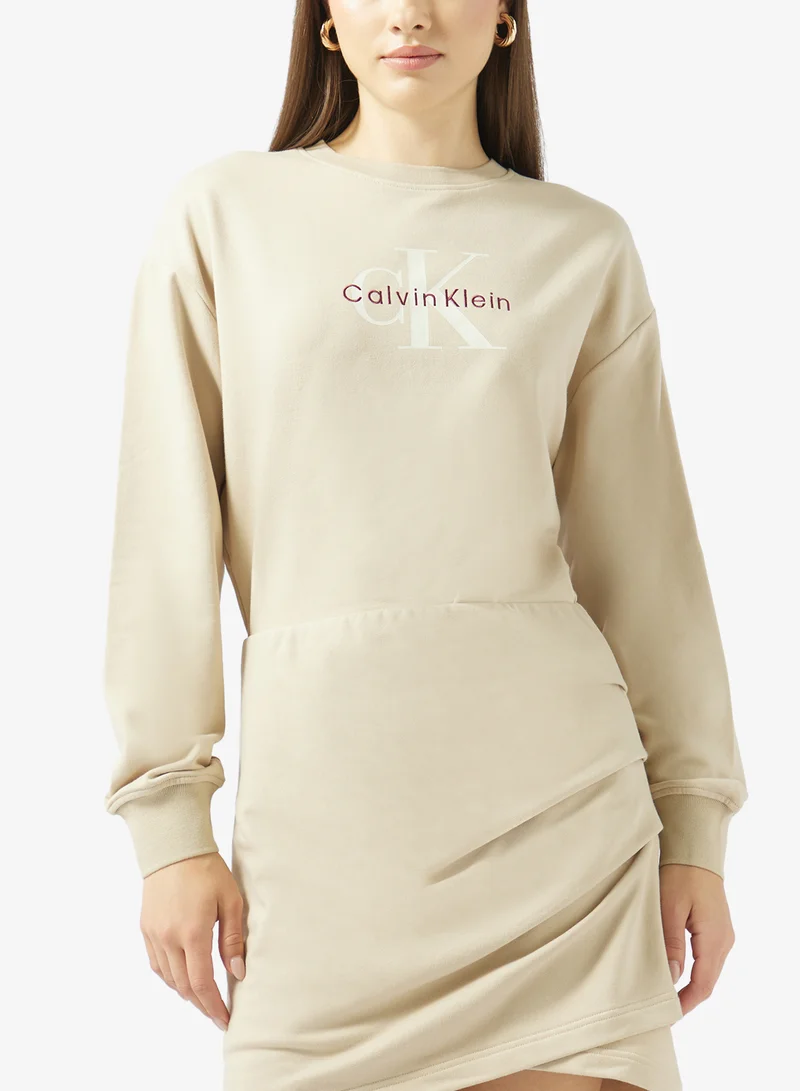 Calvin Klein Jeans  Graphic Long Sleeve Crew Neck Sweatshirt Mini Dress for Women | Best Price UAE