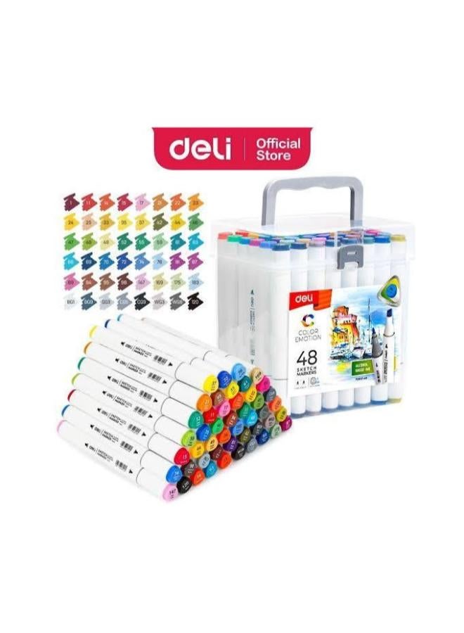 Deli Alcohol-Based Art Markers Set – 48 Colors, Dual Tip (Brush & Chisel)