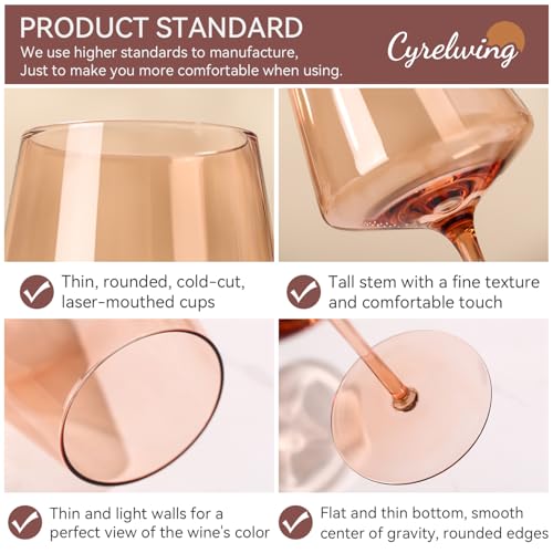 Cyrelwing Brown Wine Glasses Set of 6-18oz【Hand Blown】 Crystal Amber Stemmed Venus Wine Glasses-Brown Wine Glass set for Fall Autumn Winter Wine Dinner - Image 5