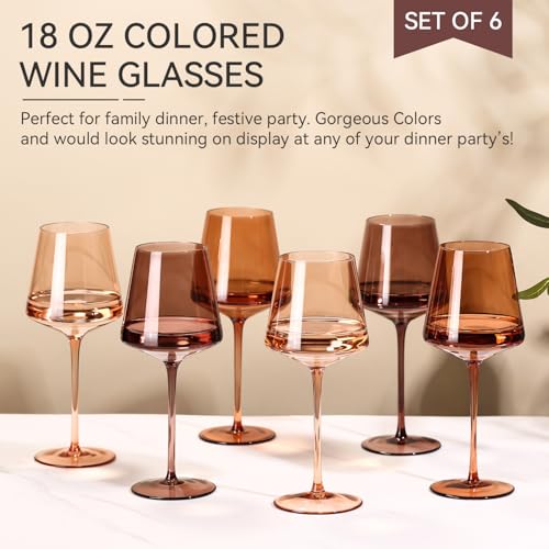 Cyrelwing Brown Wine Glasses Set of 6-18oz【Hand Blown】 Crystal Amber Stemmed Venus Wine Glasses-Brown Wine Glass set for Fall Autumn Winter Wine Dinner - Image 4