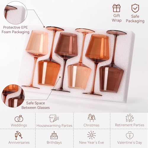 Cyrelwing Brown Wine Glasses Set of 6-18oz【Hand Blown】 Crystal Amber Stemmed Venus Wine Glasses-Brown Wine Glass set for Fall Autumn Winter Wine Dinner - Image 3