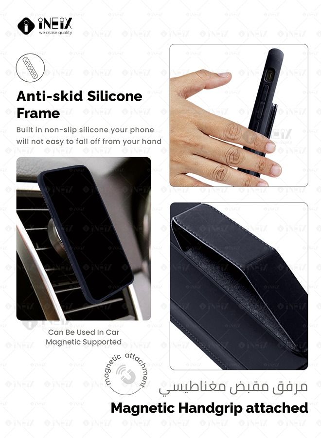 INEIX 3-in-1 Magnetic Wrist Strap Hand Grip Stand Back Case Cover for Samsung Galaxy A34 5G-Navy Blue - Image 4