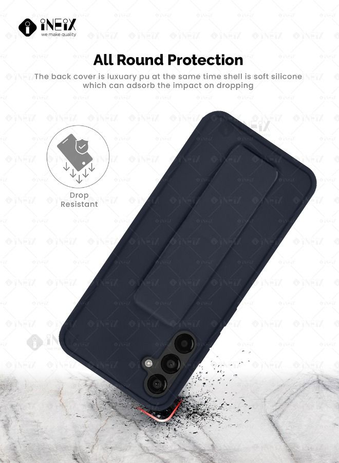 INEIX 3-in-1 Magnetic Wrist Strap Hand Grip Stand Back Case Cover for Samsung Galaxy A34 5G-Navy Blue - Image 5
