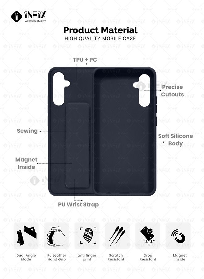 INEIX 3-in-1 Magnetic Wrist Strap Hand Grip Stand Back Case Cover for Samsung Galaxy A34 5G-Navy Blue - Image 2