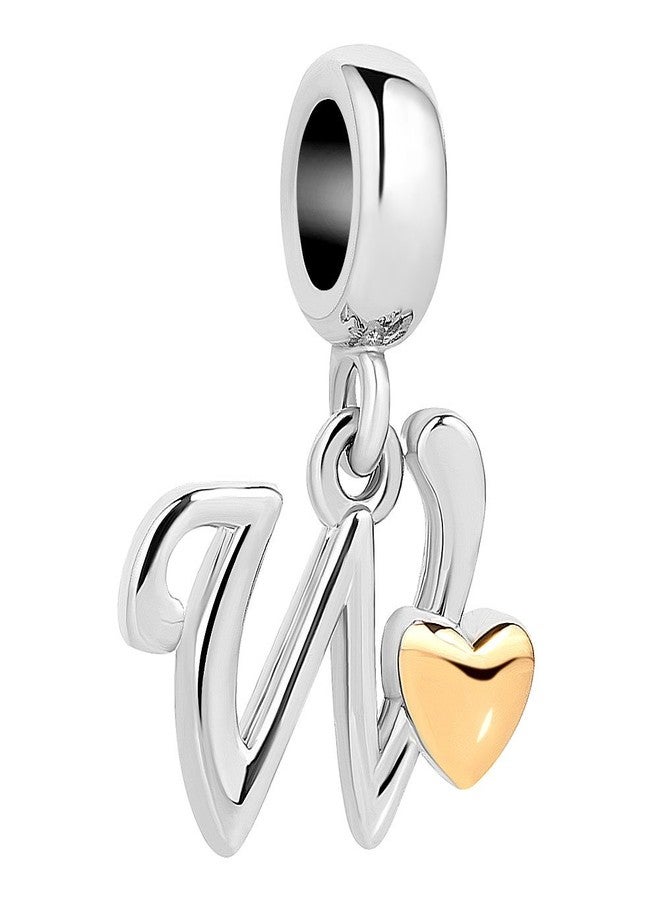 QueenCharms Initial A-Z Letter Charm Golden Heart Alphabet Dangle Beads For Bracelets & Necklaces (W) - Image 1