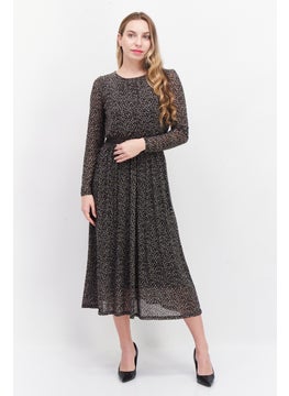 Zero Women Allover Print Midi Casual Dress, Black Combo  - Image 1
