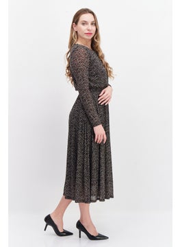 Zero Women Allover Print Midi Casual Dress, Black Combo  - Image 2