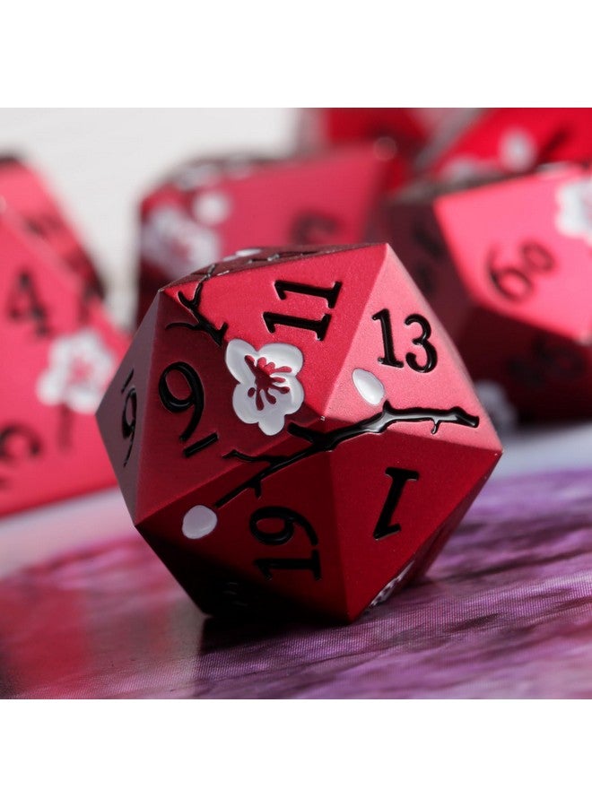 DNDND Red Dnd Metal Dice, Dndnd 7 Pcs Heavy Metallic D&D Dice Set With Gorgeous Gift Case For Dungeons And Dragon Tabletop Game (Matte Red With White Flower) - Image 2