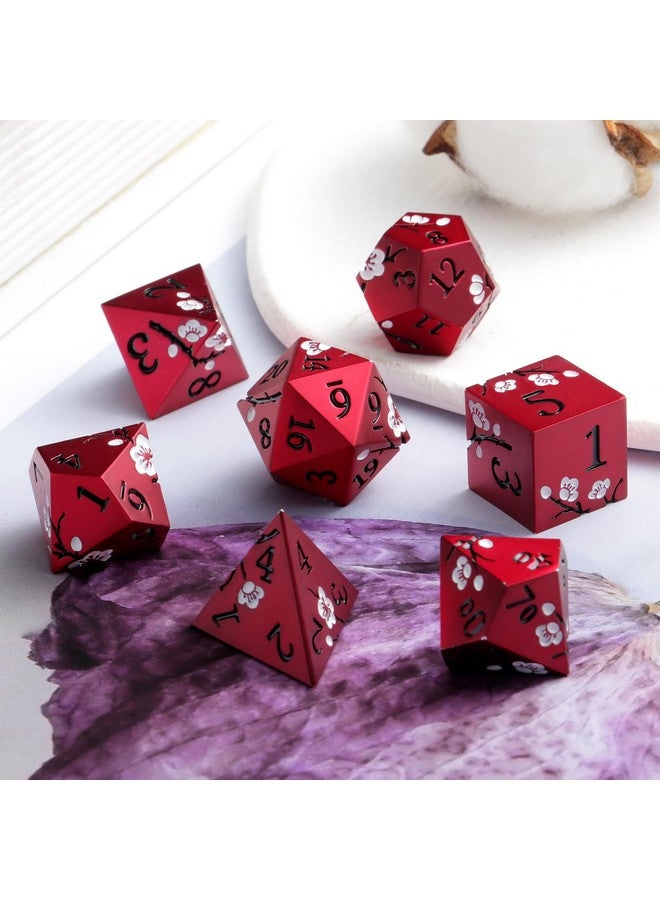 DNDND Red Dnd Metal Dice, Dndnd 7 Pcs Heavy Metallic D&D Dice Set With Gorgeous Gift Case For Dungeons And Dragon Tabletop Game (Matte Red With White Flower) - Image 3
