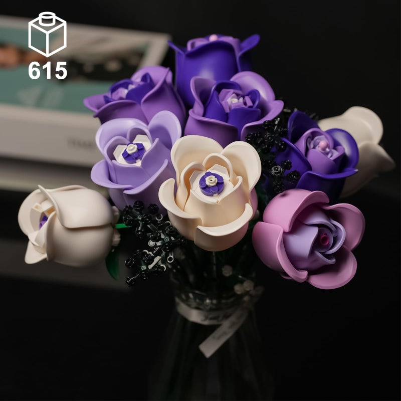 ENJBRICK Roses Flowers Bouquet Building Set Compatible with Lego for Adults,Pink Purple Roses Gift for Her or Him for Anniversary,Valentine's Day,Botanical Collection,Artificial Flowers Home Decor - Image 2