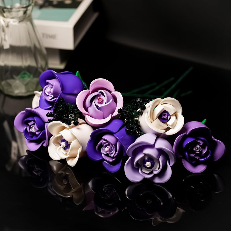 ENJBRICK Roses Flowers Bouquet Building Set Compatible with Lego for Adults,Pink Purple Roses Gift for Her or Him for Anniversary,Valentine's Day,Botanical Collection,Artificial Flowers Home Decor - Image 3