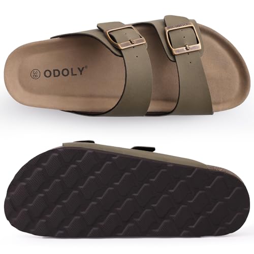 ODOLY Unisex Cork Footbed Slide Sandal, Arch Support Summer Outdoor Sandals with Adjustable Buckle for Women and Men, Almond Frost 39 (8-8.5 Women/6.5-7 Men) - Image 5