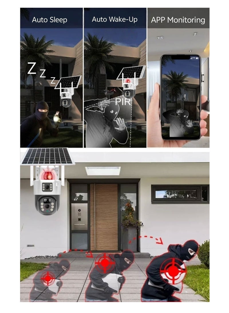 4K 8MP Solar Camera 4G Sim PTZ Cameras Outdoor Dual Lens IP Camara Solar Panel CCTV Security Built in Battery PIR Cam (With 64GB SD Card) - Image 5