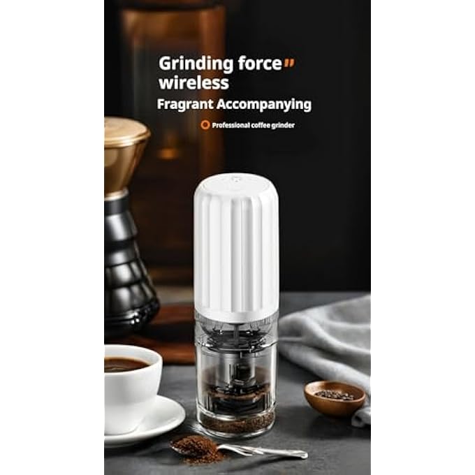 Honwor Compact Auto Conical Burr Coffee Grinder  Rechargeable Stepless Adjustment Easy PushButton White - Image 2