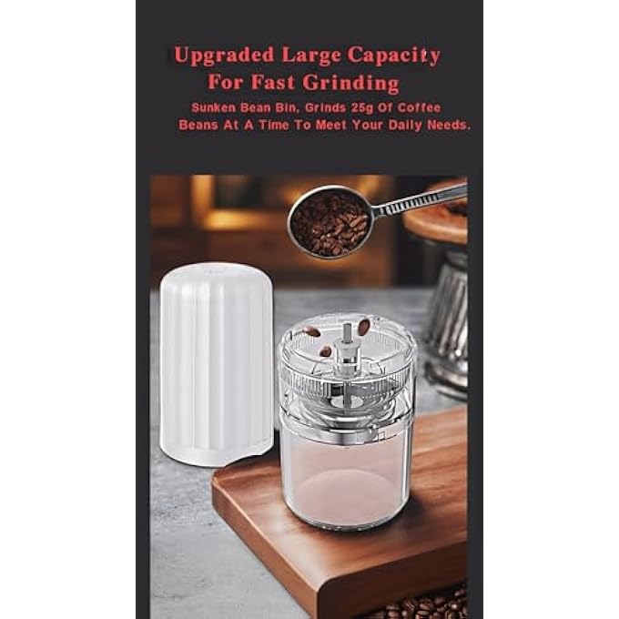 Honwor Compact Auto Conical Burr Coffee Grinder  Rechargeable Stepless Adjustment Easy PushButton White - Image 3