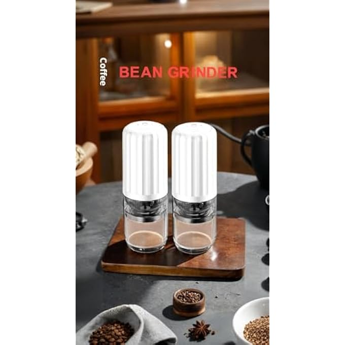 Honwor Compact Auto Conical Burr Coffee Grinder  Rechargeable Stepless Adjustment Easy PushButton White - Image 4