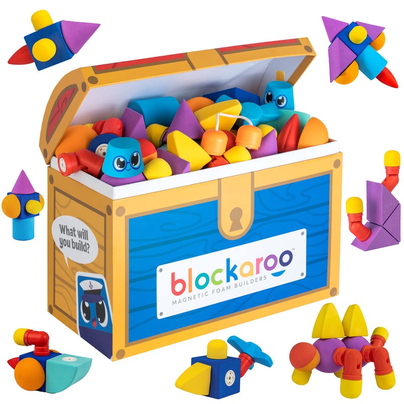 Blockaroo Magnetic Foam Building Blocks - 100-Piece Set with Storage Chest, Bath Toys for Toddlers, Preschool Toys, Sensory Toys, Blocks for Toddlers 3-5, Engineering Toys for Kids 3-5 - Image 1