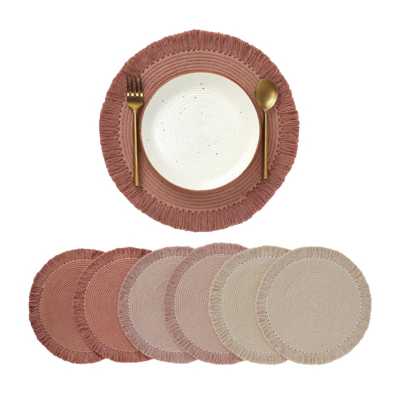 Folkulture Placemats | Round Fall Placemats Set of 6 | 100% Cotton Boho Placemats | Place Mats for Fall Decorations for Home | Anti-Slip Cloth Table Mats for Table Decor | Brown Placemat - Image 5