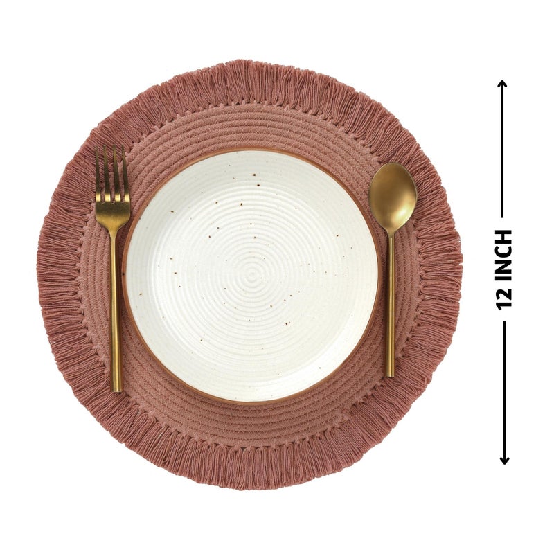 Folkulture Placemats | Round Fall Placemats Set of 6 | 100% Cotton Boho Placemats | Place Mats for Fall Decorations for Home | Anti-Slip Cloth Table Mats for Table Decor | Brown Placemat - Image 3