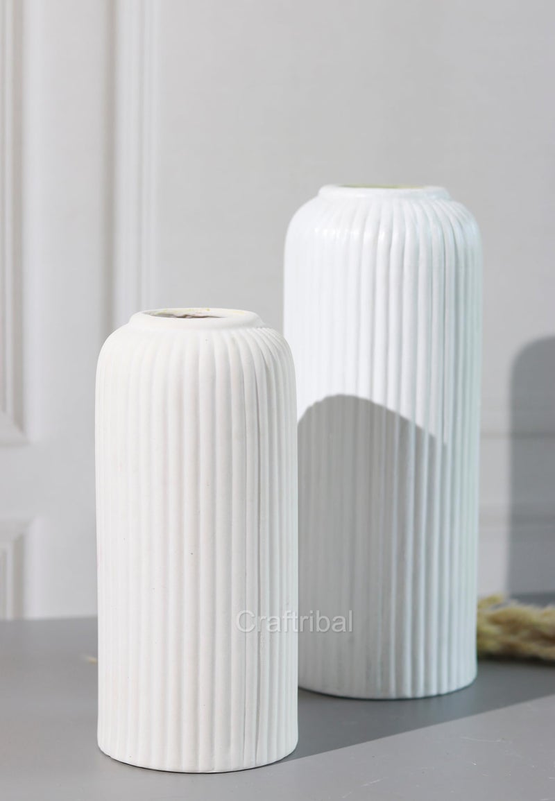 Craftribal's Modern Ceramic Flower Vase for Living Room, Flower Pots for Home Decoration, Home Decor, Line Vase (Set of 3PCS) White - Image 2