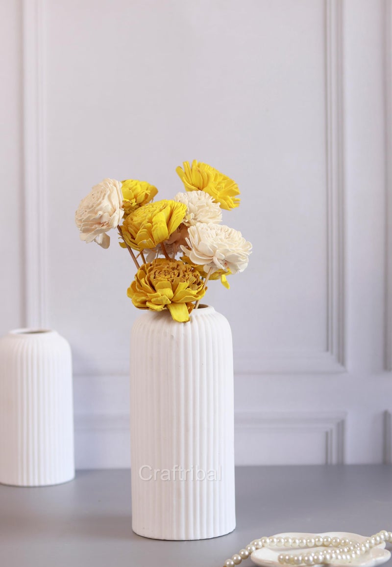 Craftribal's Modern Ceramic Flower Vase for Living Room, Flower Pots for Home Decoration, Home Decor, Line Vase (Set of 3PCS) White - Image 3