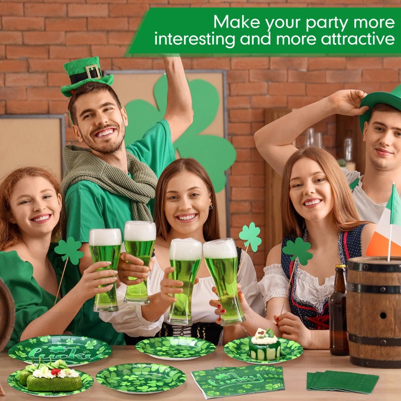 Funnymoom 200Pcs St Patrick's Day Party Supplies Kit Lucky Clover Disposable Paper Dinner Plates Dessert Plates Shamrock Luncheon Napkins and Beverage Napkins for Irish Decorations Supplies 50 Guests - Image 3