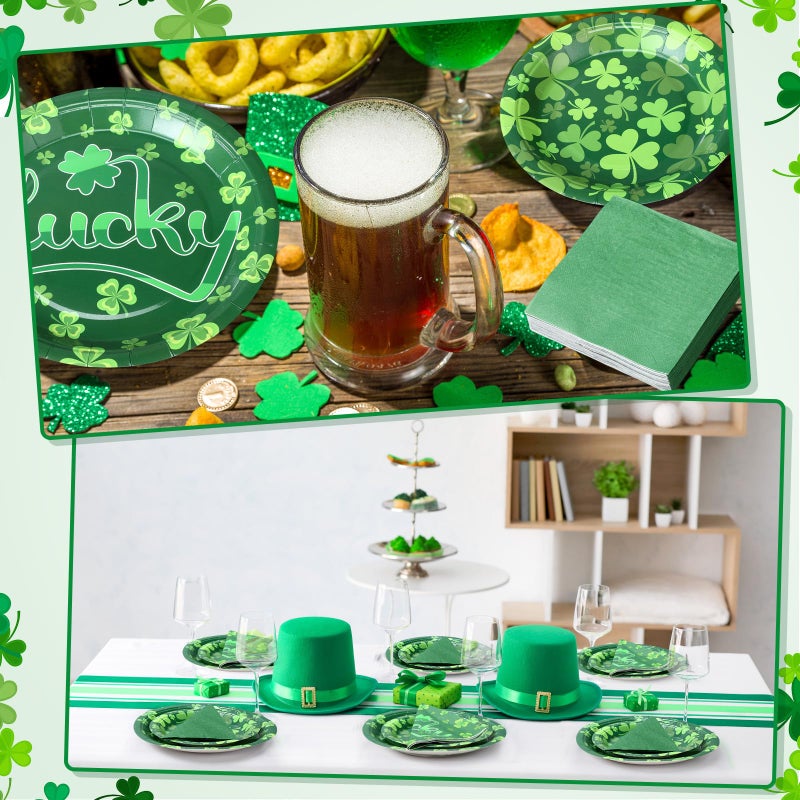 Funnymoom 200Pcs St Patrick's Day Party Supplies Kit Lucky Clover Disposable Paper Dinner Plates Dessert Plates Shamrock Luncheon Napkins and Beverage Napkins for Irish Decorations Supplies 50 Guests - Image 4