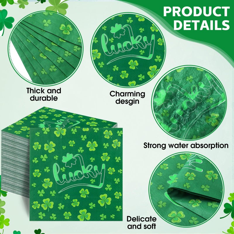 Funnymoom 200Pcs St Patrick's Day Party Supplies Kit Lucky Clover Disposable Paper Dinner Plates Dessert Plates Shamrock Luncheon Napkins and Beverage Napkins for Irish Decorations Supplies 50 Guests - Image 2