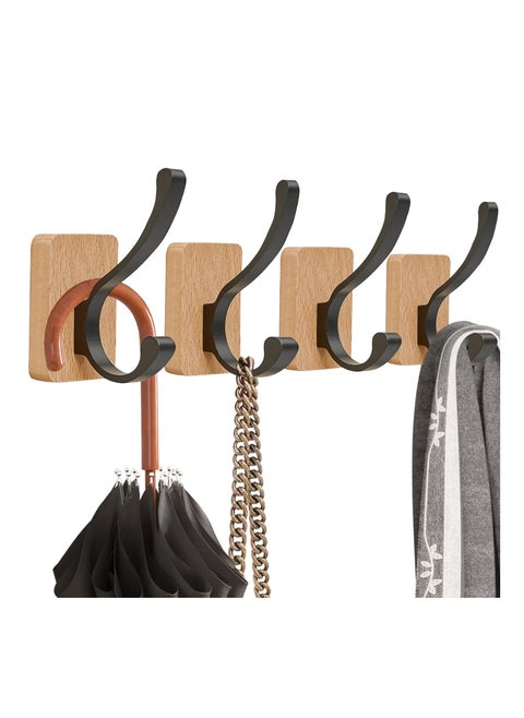 4PCS Beech Wood Wall Hooks, Rustproof Coat Rack Wall Mounted Wall Mounted Adhesive Hooks Wood Coat Hooks Wooden Towel Hooks for Hanging Coats, Hats, Bags, Keys with Two Installation Ways