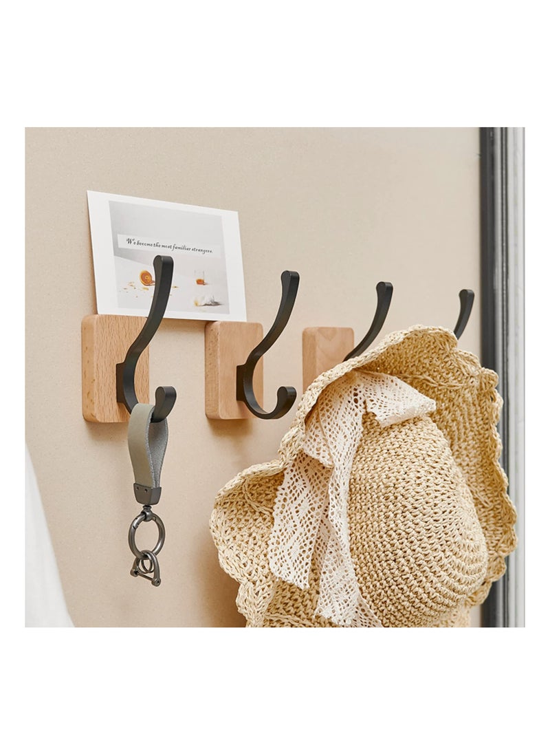 4PCS Beech Wood Wall Hooks, Rustproof Coat Rack Wall Mounted Wall Mounted Adhesive Hooks Wood Coat Hooks Wooden Towel Hooks for Hanging Coats, Hats, Bags, Keys with Two Installation Ways