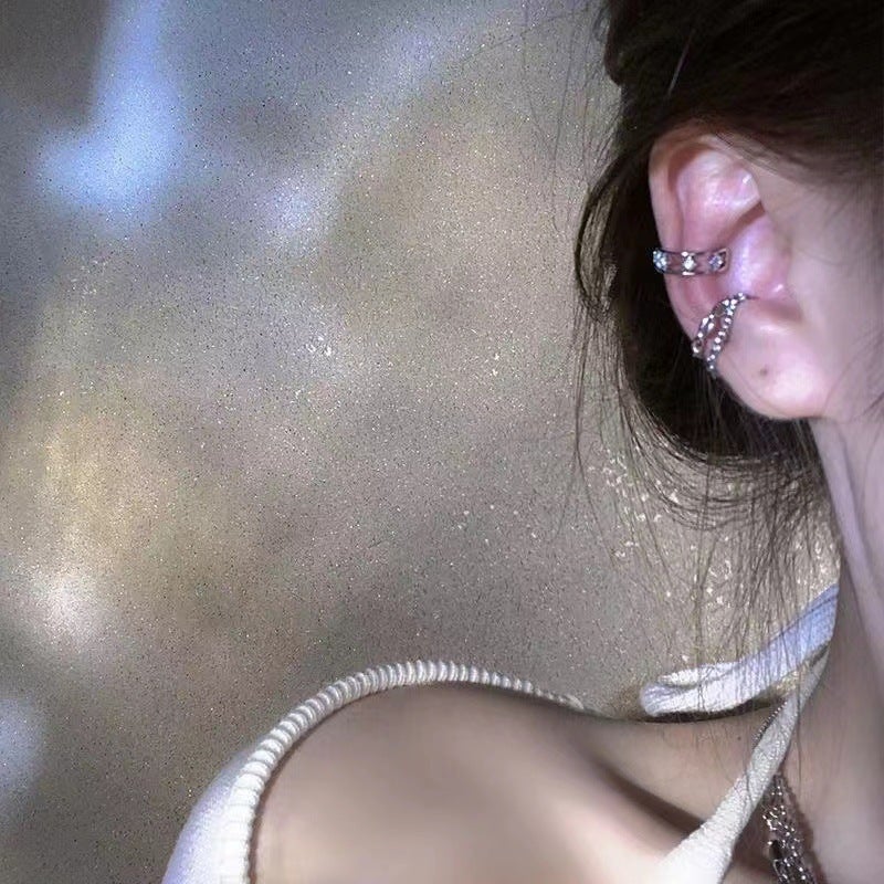 Chic Zircon Clip-on Earrings Set for Women Star Diamond Ear Clip