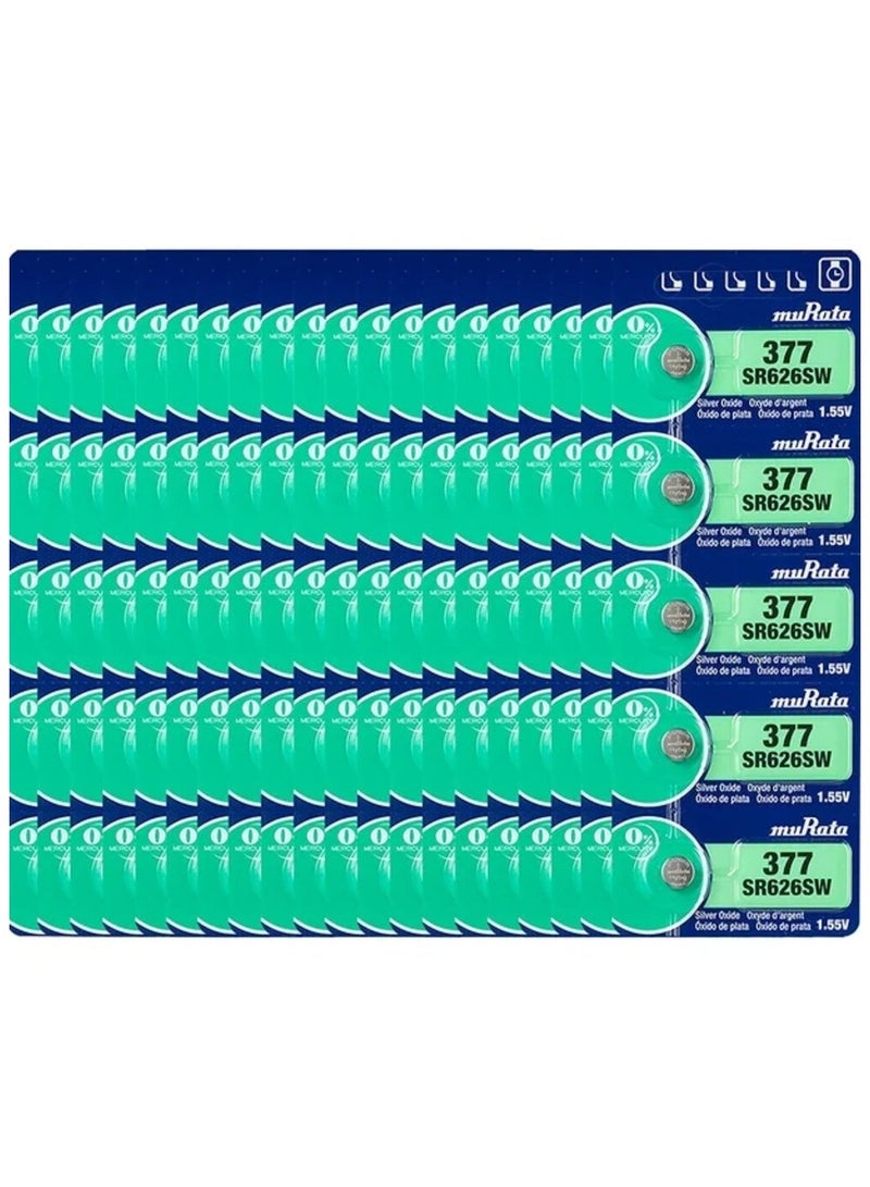 100-Pieces Murata SR626SW / 377 Silver Oxide 1.55V (muRata) Japan Batteries