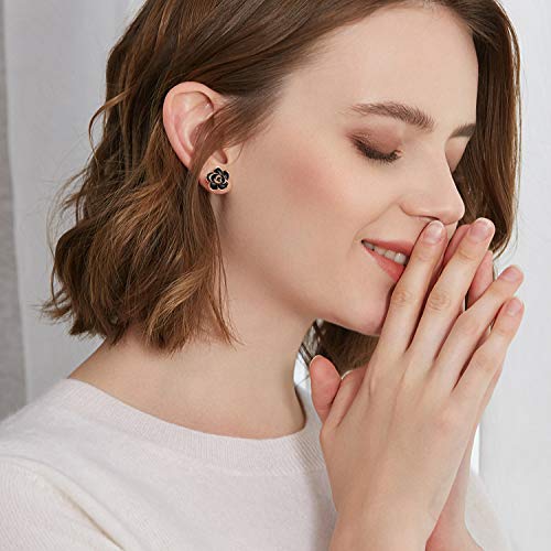 AllenCOCO Flower Stud Earrings Hypoallergenic for Women - 18K Gold Plated Rose Earrings for Sensitive Ears, Nickel Free - Image 5