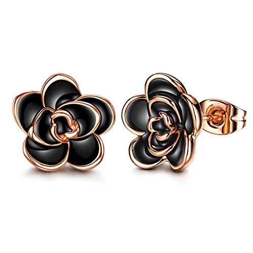 AllenCOCO Flower Stud Earrings Hypoallergenic for Women - 18K Gold Plated Rose Earrings for Sensitive Ears, Nickel Free - Image 1