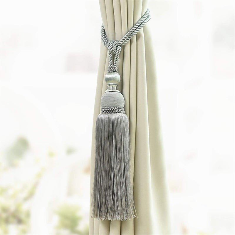 SWTool Selling Wonderful Curtain Holdbacks Curtains Tiebacks Home Decorative Braided Buckle Fastener Accessories Window Drapery Ball Tassels Tiebacks, Set of 2 (Silver Grey) - Image 4