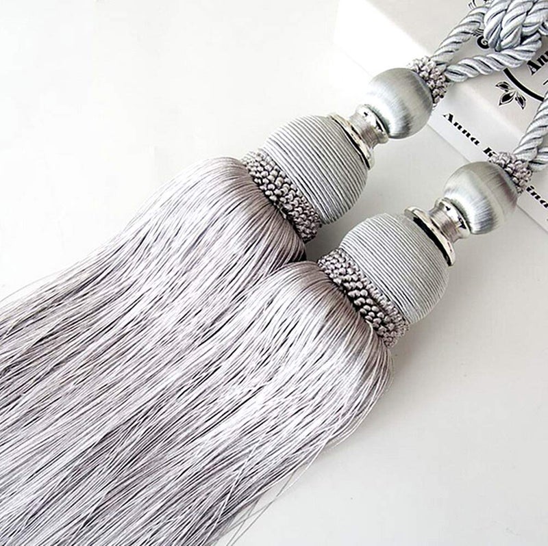 SWTool Selling Wonderful Curtain Holdbacks Curtains Tiebacks Home Decorative Braided Buckle Fastener Accessories Window Drapery Ball Tassels Tiebacks, Set of 2 (Silver Grey) - Image 5