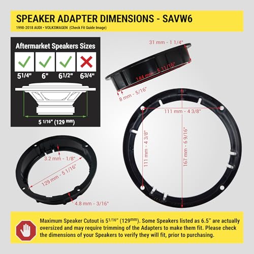 Scosche SAVW6 5.25-6.5” Speaker Adapters Compatible with Select 1998-2018 Audi and VW Vehicles - 5 1/4" to 6 1/2" Adapter Spacer for Car Door Speakers - Sold in Pairs - See Images for Vehicle List - Image 3