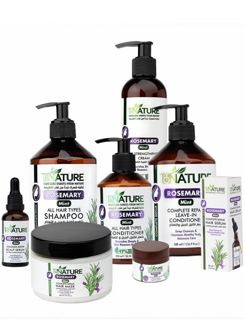 By Nature Rosemary & Mint Complete Hair Care Bundle – Shampoo, Conditioner, Leave-In, Hair Mask, Serum & Cream | Anti-Hair Fall & Hair Growth | Nourishing, Strengthening & Hydrating Set | Natural Extracts | For All Hair Types - Image 1