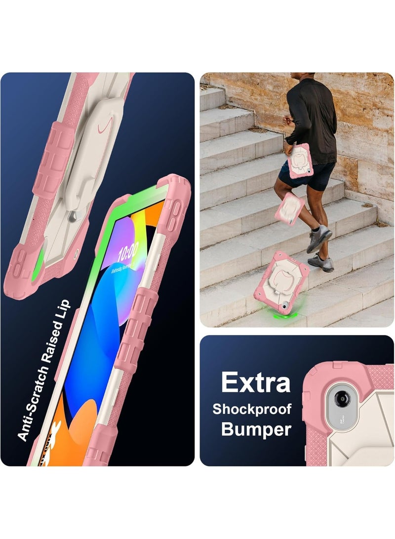 Case for Lenovo Idea Tab 11 inch 2025 Tablet (TB336ZU/TB336FU), Full-Body Rugged Shockproof Protective Shell, 360° Rotating Stand Handle Grip Cover with Shoulder Strap (Rose Gold) - Image 3