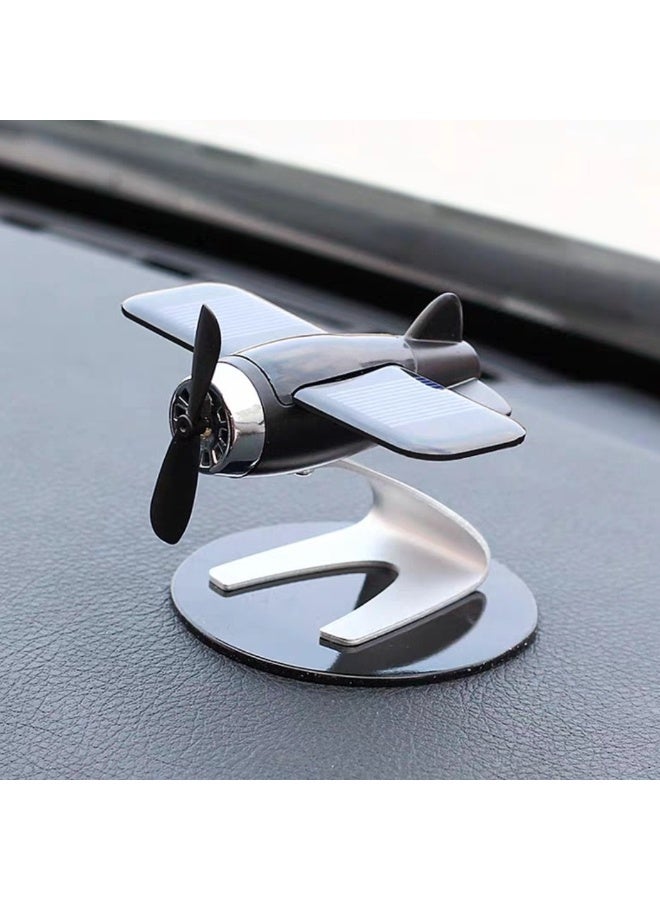 Bukela Solar-Powered Plastic Aircraft Dashboard Ornament - Car Interior Decoration for Men and Women, Creative Desktop Accessory for Car Enthusiasts, Ideal Gift - Black - Image 1