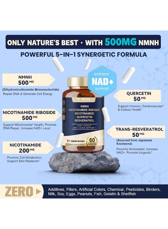 Totaria Nmnh (Nad Or Nmn Alternative Supplement) (Dihydronicotinamide Mononucleotide) Ultra Strength, Nad+ Support W/Nr, Resveratrol & Quercetin, Ultra Absorption For Anti-Aging, Vegan, Usa Made - Image 5